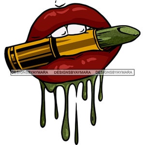Apple Red Lips Dripping Holding Tube Of Green Lipstick Dripping Green In Color SVG JPG PNG Vector Designs Clipart Cricut Silhouette Cutting