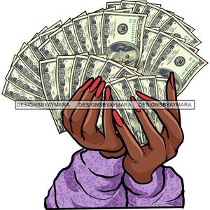 Woman&#39;s Arms Purple Top Holding Piles Cash Money Stacks Fanned Dollar Bills SVG JPG PNG Vector Designs Clipart Cricut Silhouette Cutting