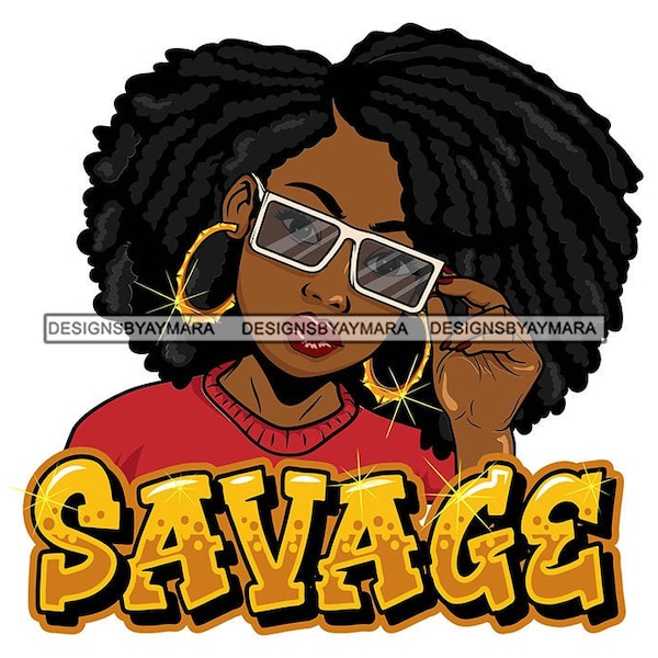 Sassy Savage Diva dragen rode top goud savage ketting locs zonnebril gouden hoepels SVG JPG PNG vector ontwerpen clipart cricut silhouet snijden