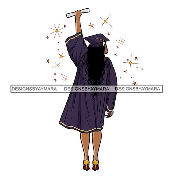 Graduation Woman Purple Gown Holding Diploma Degree Celebration Cap Tassel Graduate Graduating Accomplishment PNG JPG Print Cutting Designs