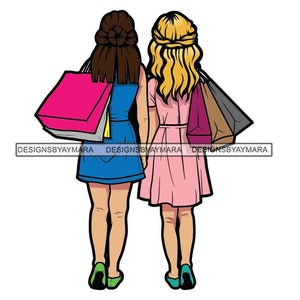Best Friends Shopping Bags Mall Hug Love Besties Dresses Green Shoes Best Friend Quotes SVG Vector Designs Clipart Cricut Silhouette Cutting