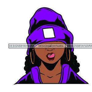 Lovely Lola Hustler Wearing A Purple Rain Hat Black  Purple Jacket Sticking Tongue Out SVG Vector Designs Clipart Cricut Silhouette Cutting