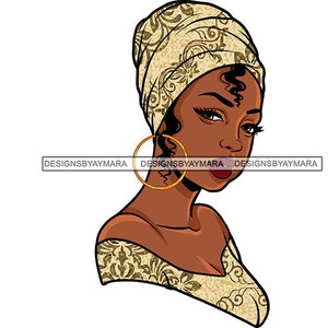 Wunderschöner Schwarzer Queen Headwrap Kleid Diva Gold Hoop Ohrringe Schwester Melanin SVG JPG PNG Vektor Designs Clipart Cricut Silhouette Cutting