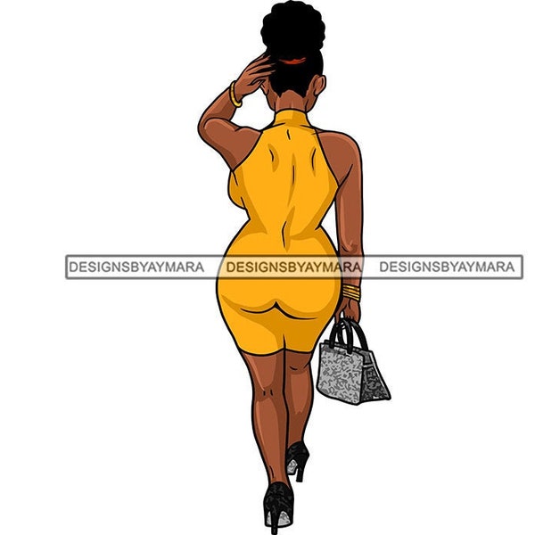Beautiful Diva Walking Away In Yellow Dress Black Heels Goddess With Purse    SVG JPG PNG Vector Designs Clipart Cricut Silhouette Cutting