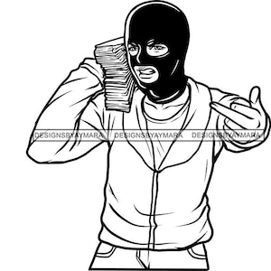 Gangster Thug Man Ski Mask Balaclava Middle Finger Money Stacks Cash Gang Member Burglar Robber SVG PNG JPG Cricut Print Cut Cutting Designs