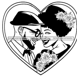 Older Romantic Happy Married Couple Smiling True Love Soulmates Relationship Goals Valentine&#39;s Day Romance SVG PNG Print Artwork Cut Designs