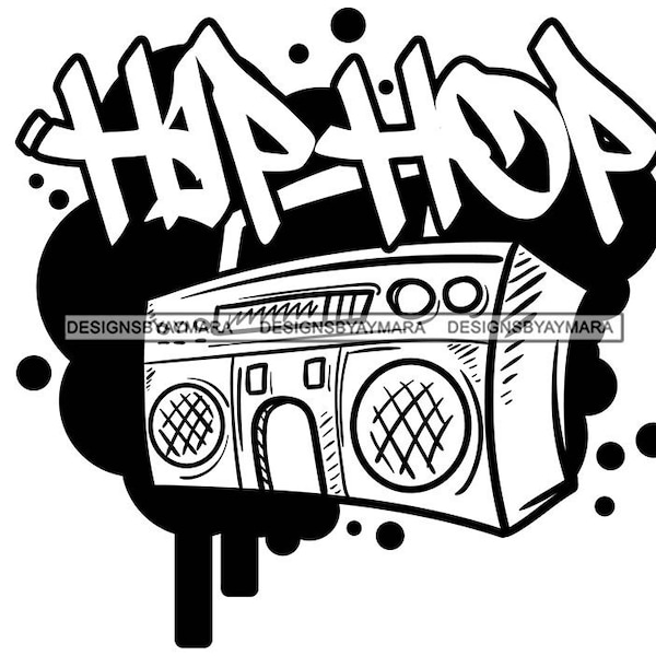 Hip Hop Graffiti Boom Box Music  Brick Wall Paint Spray Paint Artist In Bw Song SVG JPG PNG Vector Designs Clipart Cricut Silhouette Cutting