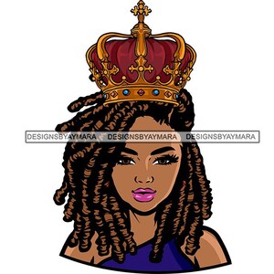 Queen Melanin Black Woman Face Portrait Closed Up Dreads Locs Hairstyle Crown Royalty Nubian Mix Ethnic SVG PNG JPG Vector Cutting Designs