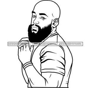 African American Handsome Masculine Man Portrait Bald Head Long Beard Bearded Barber Fit Body Male SVG PNG JPG Cricut Print Cutting Design