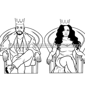 Bald Black King And Queen Sitting On There Thrones Wearing A Crown Couple SVG JPG PNG Vector Designs Clipart Cricut Silhouette Cutting