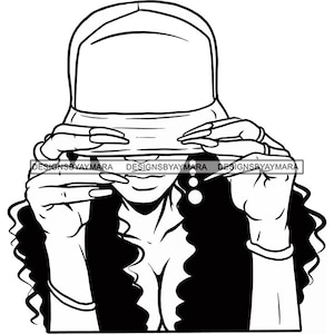 Pretty Street Urban Ghetto Long Curly Hair Hat Flawless Melanin Alluring Proud SVG JPG PNG Vector Clipart Silhouette Cricut Cut Cutting