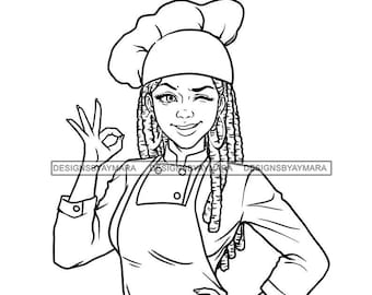 Black Woman Chef Uniform Okay Sign Chef Hat Cook Food Apron Kitchen Locs Wink  SVG JPG PNG Vector Designs Clipart Cricut Silhouette Cutting