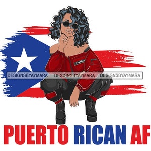 Latina Puerto Rico Puerto Rican Af Flag Diva Proud Boricua Girl Squatting Fashion Flow SVG JPG PNG Vector Designs Clipart Cricut Cut Cutting