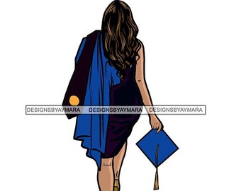 Graduation Woman Cap Diploma Blue Gown Education College Ceremony Student Success Graduate SVG JPG PNG Vector Clipart Cricut Cutting Files