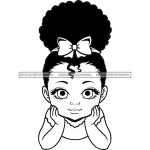 Adorable Baby Girl Big Eyes Afro Puffs Bow Cute Toddler Little Black Girl Color SVG JPG PNG Vector Designs Clipart Cricut Silhouette Cutting