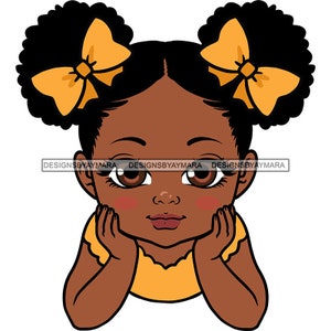 愛らしい女の赤ちゃん、大きな目、アフロパフ、かわいい幼児、黒人少女、カラー SVG、JPG、PNG ベクター デザイン、クリップアート、クリカット シルエット カッティング