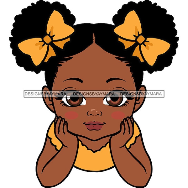 Entzückendes Baby Mädchen Große Augen Afro Puffs Süßes Kleinkind Kleinkind Schwarz Mädchen Farbe SVG JPG PNG Vektor Designs Clipart Cricut Silhouette Cutting