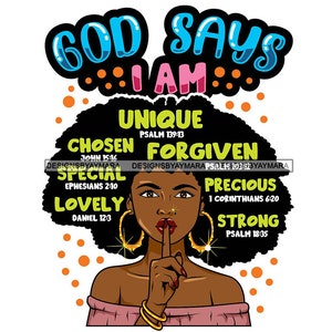God zegt dat ik uniek ben Kostbare Melanine Zwarte Vrouw Morena Afro-Amerikaanse Nubische SVG JPG PNG Vector Ontwerpen Clipart Cricut Silhouet Snijden