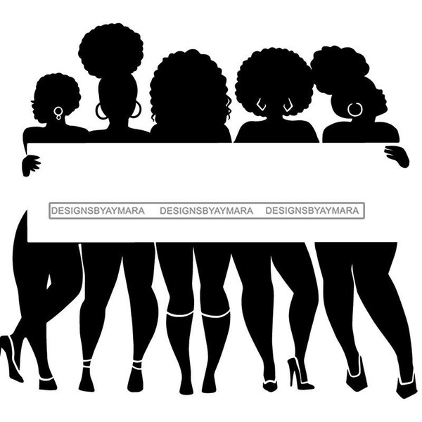 Five Black Women Holding Sign Store Sign Advertising Sign Black Silhouettes  SVG JPG PNG Vector Designs Clipart Cricut Silhouette Cutting