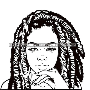 Beautiful Melanin Woman Face Wearing Sister Locs Diva Posing Hand Under Chin SVG JPG PNG Vector Designs Clipart Cricut Silhouette Cutting