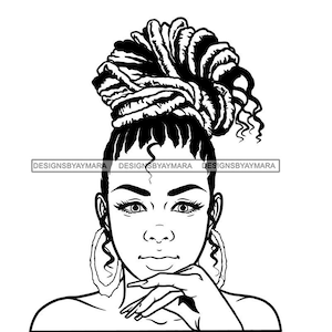 Melanin Woman Bw  Face Only Wearing Earrings With Locs Diva Sister Black Woman SVG JPG PNG Vector Designs Clipart Cricut Silhouette Cutting