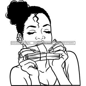Street Urban Girl Melanin Woman Hair Goddess Queen Holding Money Female Rings Lady Flow SVG .JPG .PNG Vector Clipart Cricut Cut Cutting