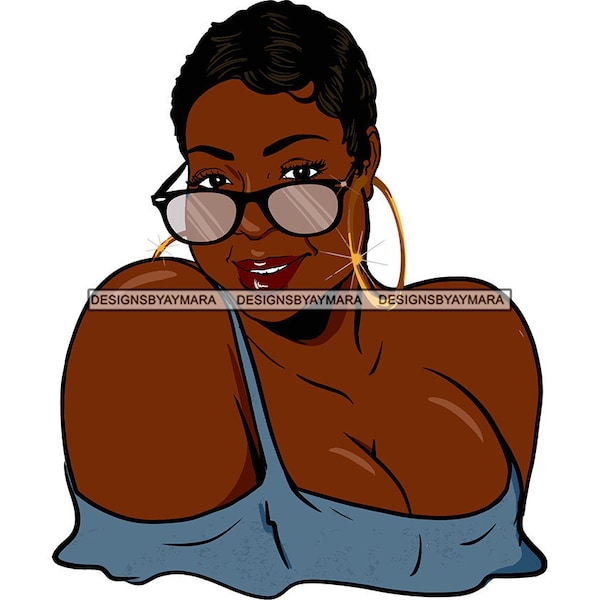 Pretty Woman Queen Short Hair Glasses Smart Beautiful Melanin Clever Female Lady Flow SVG .JPG .PNG Vector Clipart Cricut Cut Cutting