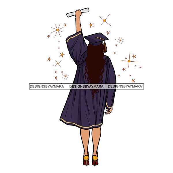 Graduation Woman Purple Gown Holding Diploma Grad Celebration Cap Tassel Graduate Graduating Accomplishment PNG JPG Print Cutting Designs