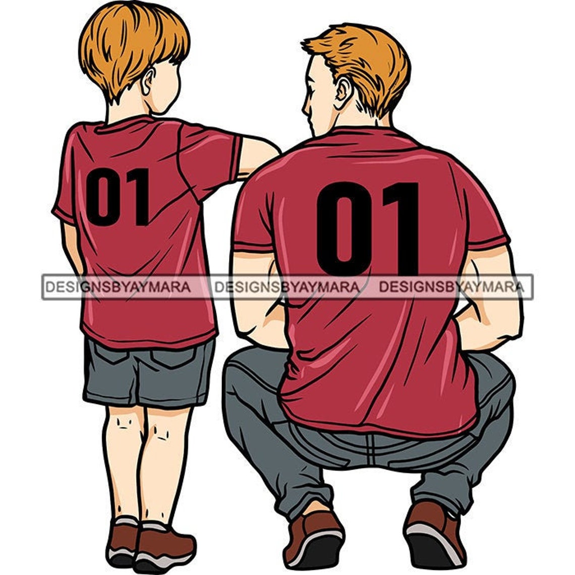 Father And Son In Baseball Jersey 01 Caucasian Boy Parent Etsy