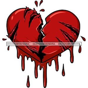 Red Broken Heart Sadness Dripping Blood Scars Painful Rejection Loneliness Unhappiness Devastation SVG PNG JPG Cricut Print Cutting Designs