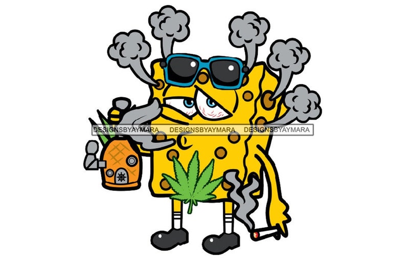 Sponge Bob Smoking Drinking Smoke Cannabis Marijuana Joint