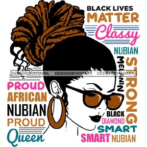 Afro Classy Woman New Flow Quotes Competent Skilled Clever Brave Standing Charming Success SVG .JPG .PNG Vector Clipart Cricut Cut Cutting