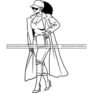 Style Woman Wearing Winter Coat Cold Weather Outfit Baseball Hat Dark Glasses Ripped Jeans Fashion SVG PNG JPG Cricut Print Cutting Designs