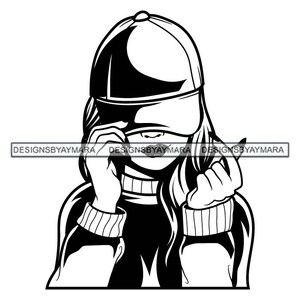 May include: Black and white line art illustration of a person wearing a baseball cap and a jacket. The person is looking down and has their hand on their chin.