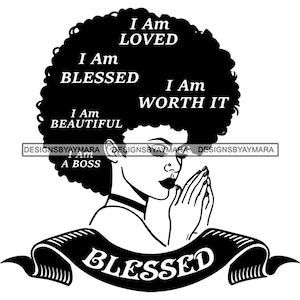Afro Woman Praying Queen Diva Melanin Popping African American Female Lady Latina Blessed SVG .JPG .PNG Vector Clipart Circuit Cut Cutting