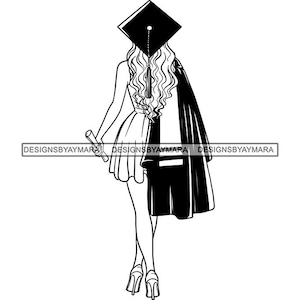 Día de graduación Estudiante Mujer Gorra Diploma Educación Grado Ceremonia Graduado Flores Graduado SVG JPG PNG Vector Clipart Cricut Archivos de corte