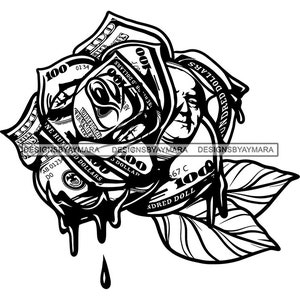 Rose Flower Money Floral Pattern Logo Design Dripping Blood Petals Dollar Cash Bank Franklin Grind Hustle SVG PNG JPG Vector Cutting Designs