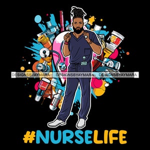 Afroamerikaner Schöner Krankenschwester Mann Pflege Uniform Gesundheitswesen Krankenhaus Student Medizinische Schule SVG PNG JPG Cricut Print Schnitt Vektor Designs