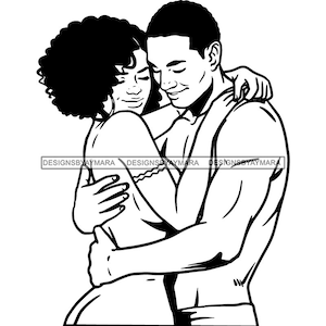 Black Couple Man And Woman Black Love In Bw  Wavy Hair Queen Relationship  SVG JPG PNG Vector Designs Clipart Cricut Silhouette Cutting