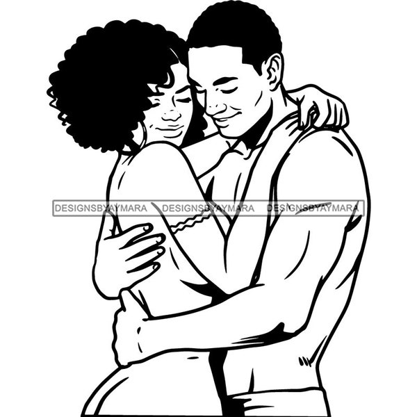 Black Couple Man And Woman Black Love In Bw  Wavy Hair Queen Relationship  SVG JPG PNG Vector Designs Clipart Cricut Silhouette Cutting