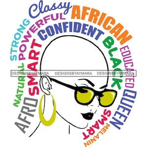 Afro Classy Woman New Flow Quotes Competent Skilled Clever Brave Standing Charming Success SVG .JPG .PNG Vector Clipart Cricut Cut Cutting