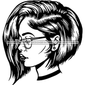Pretty Woman Glasses Short Hairstyle Queen Diva Melanin Popping Female Lady Latina Flow SVG .JPG .PNG Vector Clipart Cricut Cut Cutting