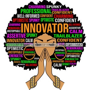 Afro Woman Praying God Quotes Innovator Competent Diva Kind African American Female SVG .JPG .PNG Vector Clipart Cricut Cut Cutting