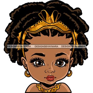 Adorable Princess Baby Girl Big Eyes Cute Lovable Toddler Child Cartoon Style Locs Hairstyle Curls Tiara SVG PNG JPG Vector Cutting Designs
