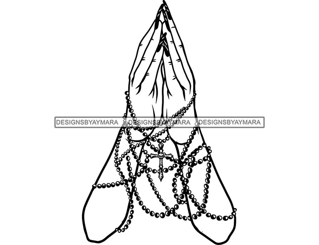 Woman Hands Praying Position Prayer Hands Rosary Cross Religion Faith