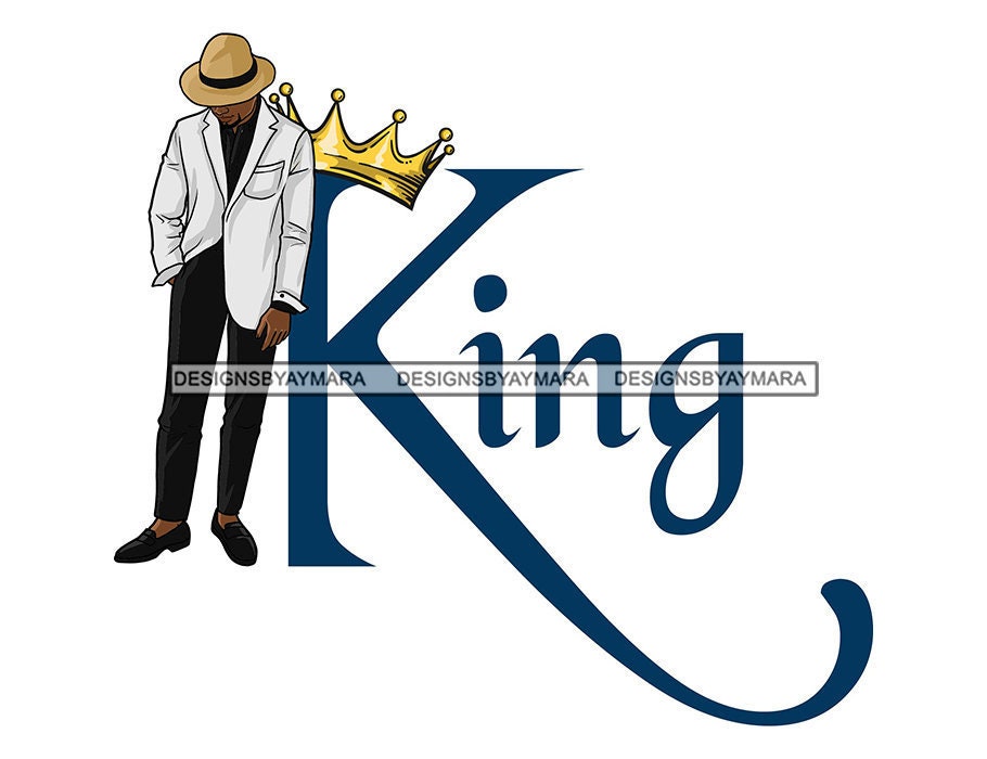Black Man In Suit Tan Dress Hat Big Blue K for King With Crown Hands In Pocket  SVG JPG PNG Vector Designs Clipart Cricut Silhouette Cutting