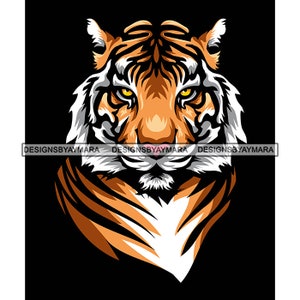 Wunderschöner Tiger WildTier Big Cat Jungle Zoo Wildlife in Farbe in Schwarz Hintergrund SVG Vektor Designs Clipart Cricut Silhouette Cutting