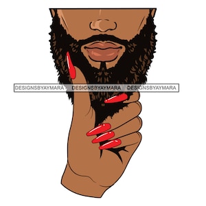 Mujer mano tocando guapo hombre afroamericano barba masculino barbudo barbudo uñas largas manicura SVG PNG JPG Cricut diseños de corte