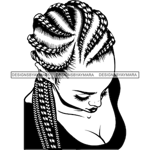 Melanin Woman Portrait Braids Braided Hair Beauty Salon Stitch Braid Hairstyle Corn Braids SVG PNG JPG Cricut Print Cutting Vector Designs