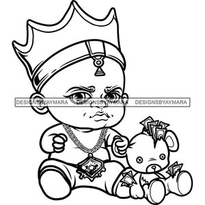 Toddler Baby Boy King Royal Holding Ripped Teddy Bear Money Cash Gold Chain Mad Face Hustler Grind Dope SVG PNG JPG Vector Cutting Designs